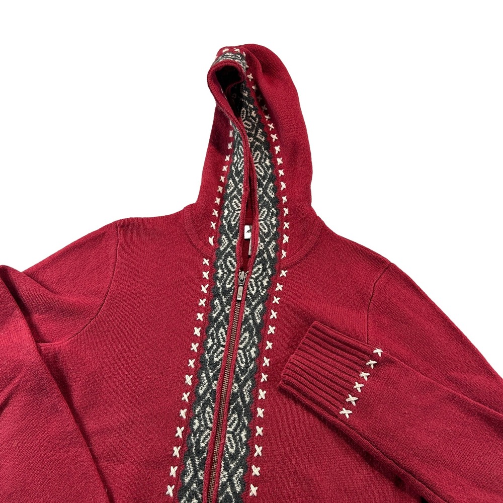 Eddie Bauer Hoodie Women M Red Fair Isle Lambswool Full Zip Sweater